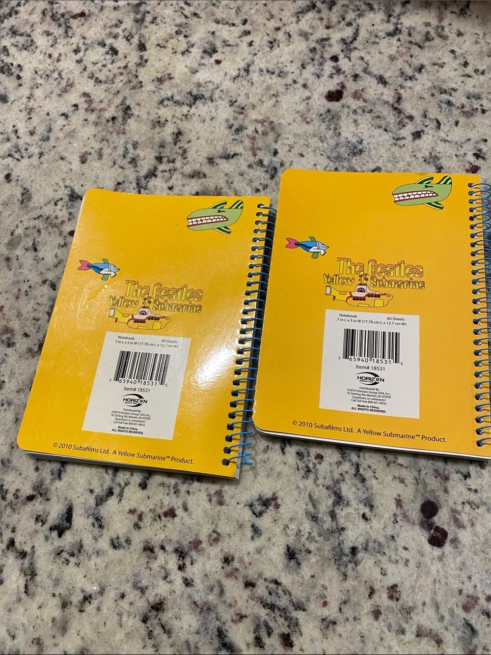 Set of 2- Beatles Yellow Spiral Notebooks with Red and Blue Accents